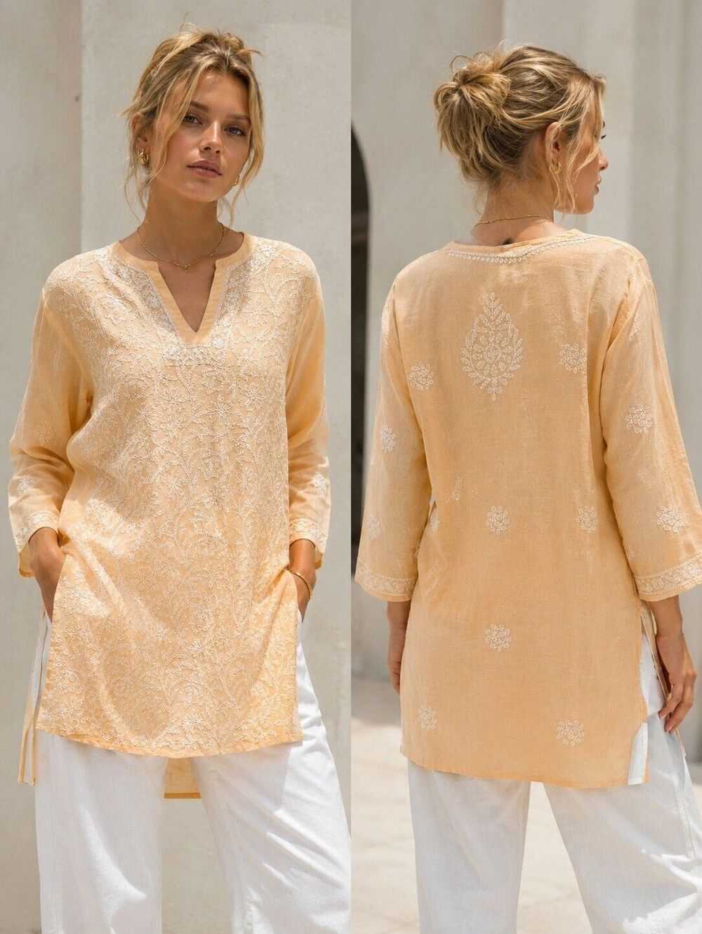Hand Embroidered Indian Cotton Tunic Kurta Boho Long Top
